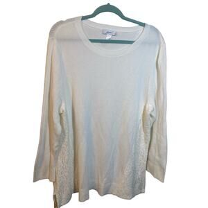 cj banks off-white balletcore beachy girly ribbed sweater lace panels size 2x